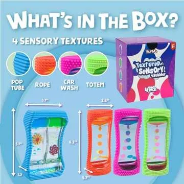 BUNMO Liquid Motion Bubbler Sensory Toy - Calming Fidget Toy for Kids & Adults, Textured Silicone Bubble Timer with Mesmerizing Liquid Flow Sensory Bottles - Large 4 Pack