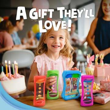 BUNMO Liquid Motion Bubbler Sensory Toy - Calming Fidget Toy for Kids & Adults, Textured Silicone Bubble Timer with Mesmerizing Liquid Flow Sensory Bottles - Large 4 Pack