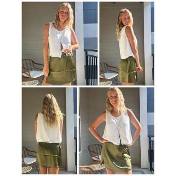 Zeagoo Womens Mini Skirt Stain Silk Skirts Sexy Stretch Fitted Bodycon Short A-Line Skirts Y2k Cute Skirts,Army Green,Medium