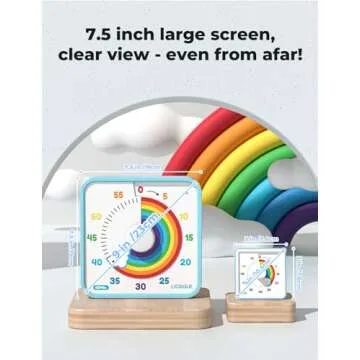 LIORQUE 60 Minute Visual Timer for Kids and Adults, Non-Ticking 7.5 Inch Large Visual Countdown Timers for Classroom Desk Countdown Clock with 'Rainbow' Pattern Design, Kids Pomodoro Timer Clock