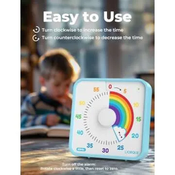 LIORQUE 60 Minute Visual Timer for Kids and Adults, Non-Ticking 7.5 Inch Large Visual Countdown Timers for Classroom Desk Countdown Clock with 'Rainbow' Pattern Design, Kids Pomodoro Timer Clock