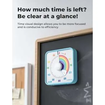 LIORQUE 60 Minute Visual Timer for Kids and Adults, Non-Ticking 7.5 Inch Large Visual Countdown Timers for Classroom Desk Countdown Clock with 'Rainbow' Pattern Design, Kids Pomodoro Timer Clock