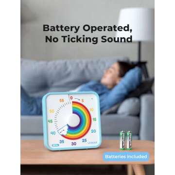 LIORQUE 60 Minute Visual Timer for Kids and Adults, Non-Ticking 7.5 Inch Large Visual Countdown Timers for Classroom Desk Countdown Clock with 'Rainbow' Pattern Design, Kids Pomodoro Timer Clock