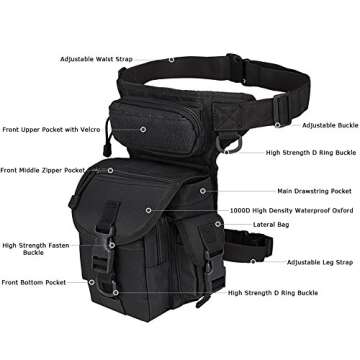 MAXTRA Military Tactical Drop Leg Bag Tool Fanny Thigh Pack Leg Rig Utility Pouch Paintball Airsoft Motorcycle Riding Thermite Versipack, Black