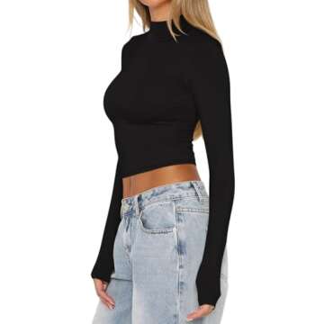 REORIA Womens Basic Mock Turtle Neck Long Sleeve Lightweight Double Lined Fall Fashion Layering Slim...