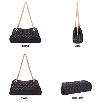 LAORENTOU Cowhide Shoulder Bag for Women Leather Small Satchel Crossbody Bag Quilted Purses With Chain Strap (Black)
