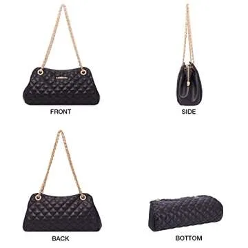 LAORENTOU Cowhide Shoulder Bag for Women Leather Small Satchel Crossbody Bag Quilted Purses With Chain Strap (Black)