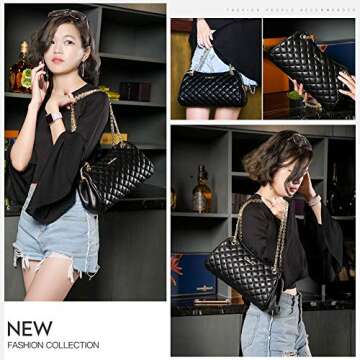 LAORENTOU Cowhide Shoulder Bag for Women Leather Small Satchel Crossbody Bag Quilted Purses With Chain Strap (Black)