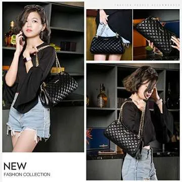 LAORENTOU Cowhide Shoulder Bag for Women Leather Small Satchel Crossbody Bag Quilted Purses With Chain Strap (Black)