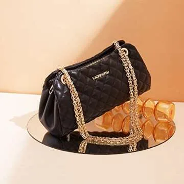 LAORENTOU Cowhide Shoulder Bag for Women Leather Small Satchel Crossbody Bag Quilted Purses With Chain Strap (Black)