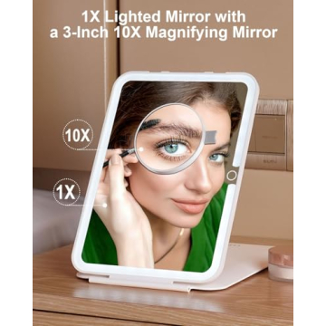 LUKYMIRO 7x9.5" Lighted Travel Mirror - 10X Magnification
