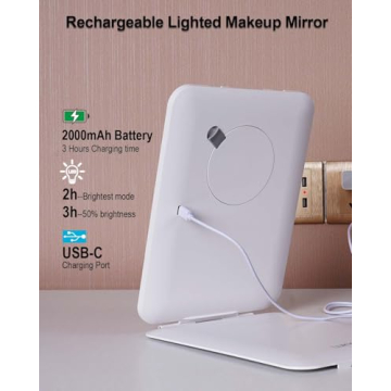 LUKYMIRO 7x9.5" Lighted Travel Mirror - 10X Magnification