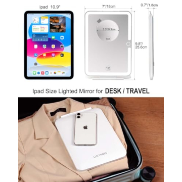 LUKYMIRO 7x9.5" Lighted Travel Mirror - 10X Magnification