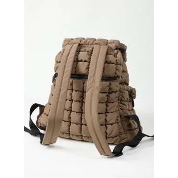 ODODOS Quilted Backpack for Women Lightweight Puffer Hiker Pack Drawstring Padding Travel Gym Bag, Brown, QuiltedBag035-Brown