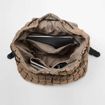 ODODOS Quilted Backpack for Women Lightweight Puffer Hiker Pack Drawstring Padding Travel Gym Bag, Brown, QuiltedBag035-Brown