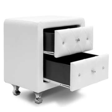 Elegant Upholstered Nightstand with Crystal Accents