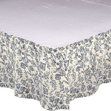 Piper Classics Doylestown Queen Size Floral Bed Skirt w/ 16" Drop, Blue & Cream Gathered Dust Ruffle...