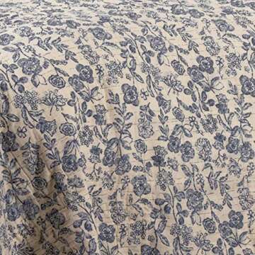 Piper Classics Doylestown Queen Size Floral Bed Skirt w/ 16" Drop, Blue & Cream Gathered Dust Ruffle, Country Cottage, Vintage Farmhouse Bedroom Décor