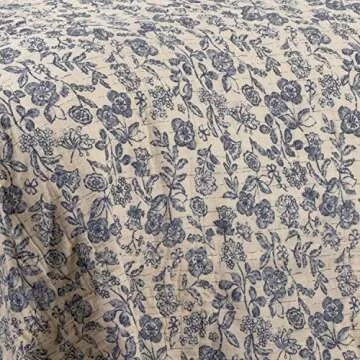 Piper Classics Doylestown Queen Size Floral Bed Skirt w/ 16" Drop, Blue & Cream Gathered Dust Ruffle, Country Cottage, Vintage Farmhouse Bedroom Décor