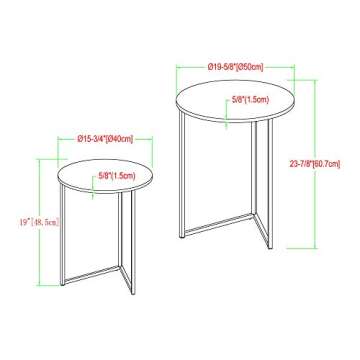 Walker Edison Modern Round Metal Base Nesting Set Side Accent Table Living Room Storage Small End Table, Set of 2, Marble and Gold
