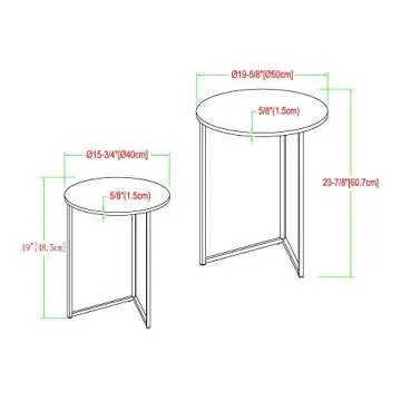 Walker Edison Modern Round Metal Base Nesting Set Side Accent Table Living Room Storage Small End Table, Set of 2, Marble and Gold