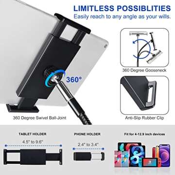 INSTAFOTO iPad Stand Floor, 80'' iPad Tripod Stand with 360° Gooseneck, Tablet Holder for iPad Pro 12.9/11 /9.7, Cell Phone, Tablet Tripod for Video Recording/Live Stream