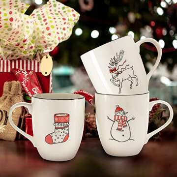 LEHAHA Christmas Coffee Mug Set of 6 – 16 oz Christmas Theme Holiday Ceramic Coffee Mugs Perfect f...