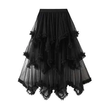 Stylish Asymmetrical Tulle Skirt for Women | Midi Ruffle Party Wear