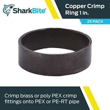 SharkBite 1 Inch Copper Crimp Rings, Pack of 25, PEX Pipe, PE-RT, 23104CP25