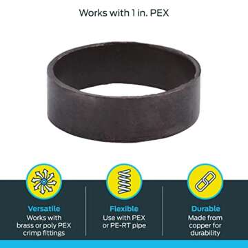 SharkBite 1 Inch Copper Crimp Rings, Pack of 25, PEX Pipe, PE-RT, 23104CP25