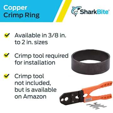 SharkBite 1 Inch Copper Crimp Rings, Pack of 25, PEX Pipe, PE-RT, 23104CP25