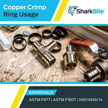SharkBite 1 Inch Copper Crimp Rings, Pack of 25, PEX Pipe, PE-RT, 23104CP25