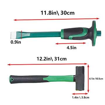 2lb Sledge Hammer & Flat Chisel with Hand Protection ​for Tile/Rock/Masonry/Concrete/Brick, Mason ...