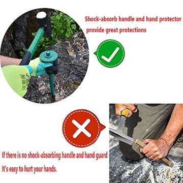 2lb Sledge Hammer & Flat Chisel with Hand Protection ​for Tile/Rock/Masonry/Concrete/Brick, Mason Flat Head Chisel & Small Drilling Hammer with Anti-Slip Handled+ A pair of gloves, Green-2