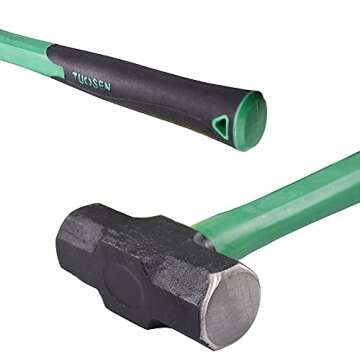2lb Sledge Hammer & Flat Chisel with Hand Protection ​for Tile/Rock/Masonry/Concrete/Brick, Mason Flat Head Chisel & Small Drilling Hammer with Anti-Slip Handled+ A pair of gloves, Green-2