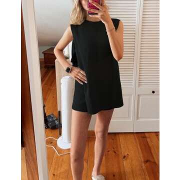 BQDCQB Womens Summer Sweater Set Sleeveless Knit Top Matching Shorts Set 2 Piece Outfits Beach Vacation Lounge Set(Black-XS)