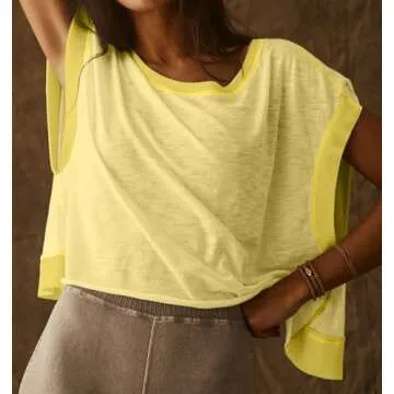 TERIVEEK Women Open Back Short Sleeve Workout T Shirts Casual Loose Gym Running Yoga Shirt Athletic Tee Activewear Crop Tops Yellow