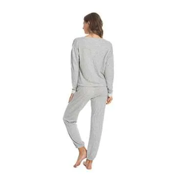 Barefoot Dreams Malibu Collection Women’s Crinkle Jersey Lounge Set, Loungewear, Pajama Set Gray/Cream