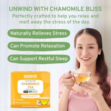 HANDPICK, Chamomile Tea Bags (100 Count) Caffeine Free, Eco-conscious Tea Bags | Premium Natural Cha...