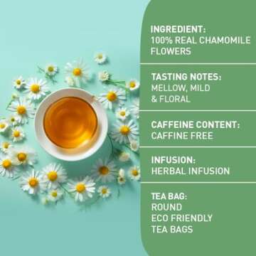 HANDPICK, Chamomile Tea Bags (100 Count) Caffeine Free, Eco-conscious Tea Bags | Premium Natural Chamomile Flower Herbal Tea