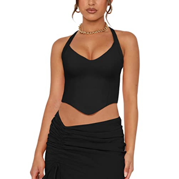 REORIA Sexy Halter Crop Top Double Lined Backless Y2K