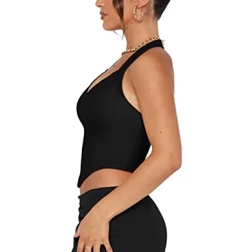 REORIA Sexy Halter Crop Top Double Lined Backless Y2K