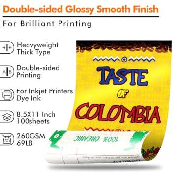 Koala Thick Photo Paper 8.5x11 Inches Heavyweight Double Sided High Glossy 100 Sheets 260gsm only Compatible with Inkjet Printer