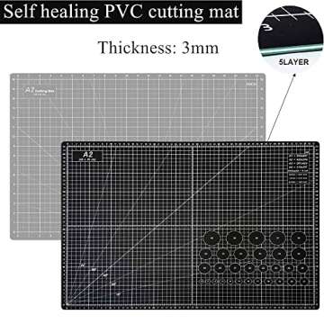 HEADLEY TOOLS 18" x 24" Thickened Self Healing Cutting Mat, A2 Rotary Cutting Sewing Mat for Crafts, Double Sided 5-Ply Table Cutting Board for Fabric Quilting Leather Arts Hobby Project, Grey/Black