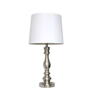 Elegant Designs LC1015-BST Brushed Steel Three Pack Lamp Set (2 Table Lamps, 1 Floor Lamp) with White Fabric Shades