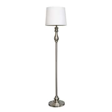 Elegant Designs LC1015-BST Brushed Steel Three Pack Lamp Set (2 Table Lamps, 1 Floor Lamp) with White Fabric Shades