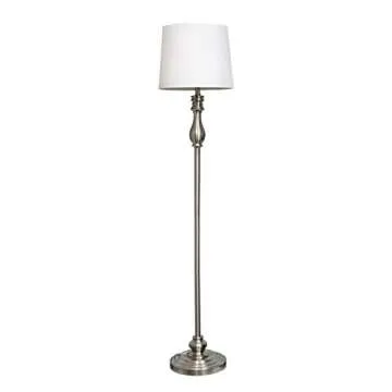 Elegant Designs LC1015-BST Brushed Steel Three Pack Lamp Set (2 Table Lamps, 1 Floor Lamp) with White Fabric Shades