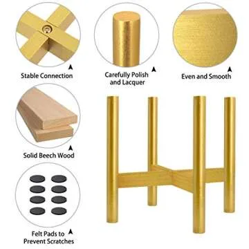 VIEFIN Plant Stand Mid Century Modern Wood Pot Stand Indoor (Plant & Pot Not Included),Rustic Flower Pot Holder Plants Display Rack,Fits Up to 14" Pot Planter,Gold