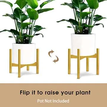 VIEFIN Plant Stand Mid Century Modern Wood Pot Stand Indoor (Plant & Pot Not Included),Rustic Flower Pot Holder Plants Display Rack,Fits Up to 14" Pot Planter,Gold