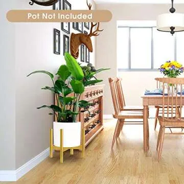 VIEFIN Plant Stand Mid Century Modern Wood Pot Stand Indoor (Plant & Pot Not Included),Rustic Flower Pot Holder Plants Display Rack,Fits Up to 14" Pot Planter,Gold